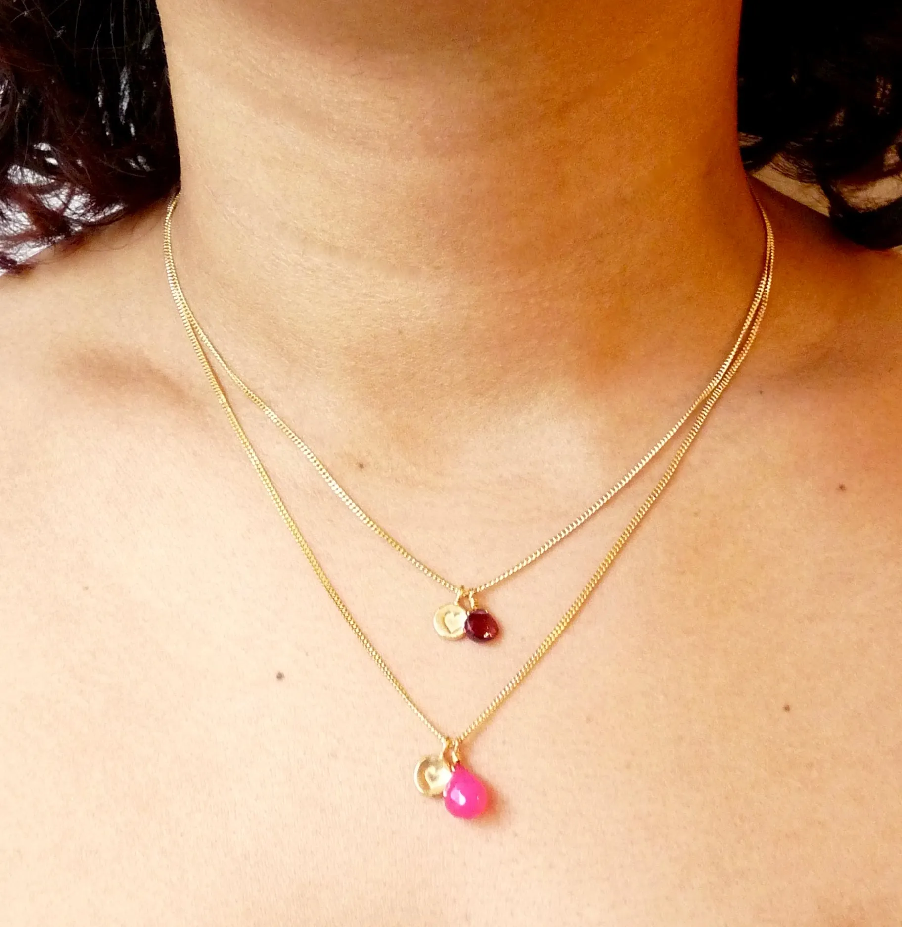 Heart Stamped Necklace with Gemstone