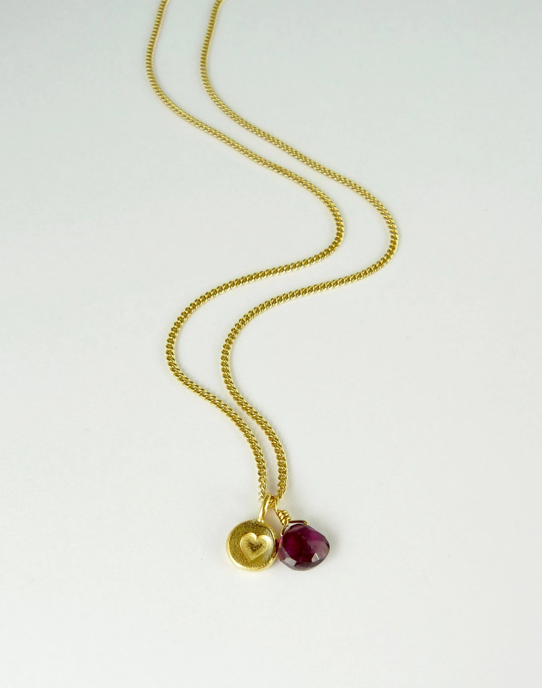 Heart Stamped Necklace with Gemstone