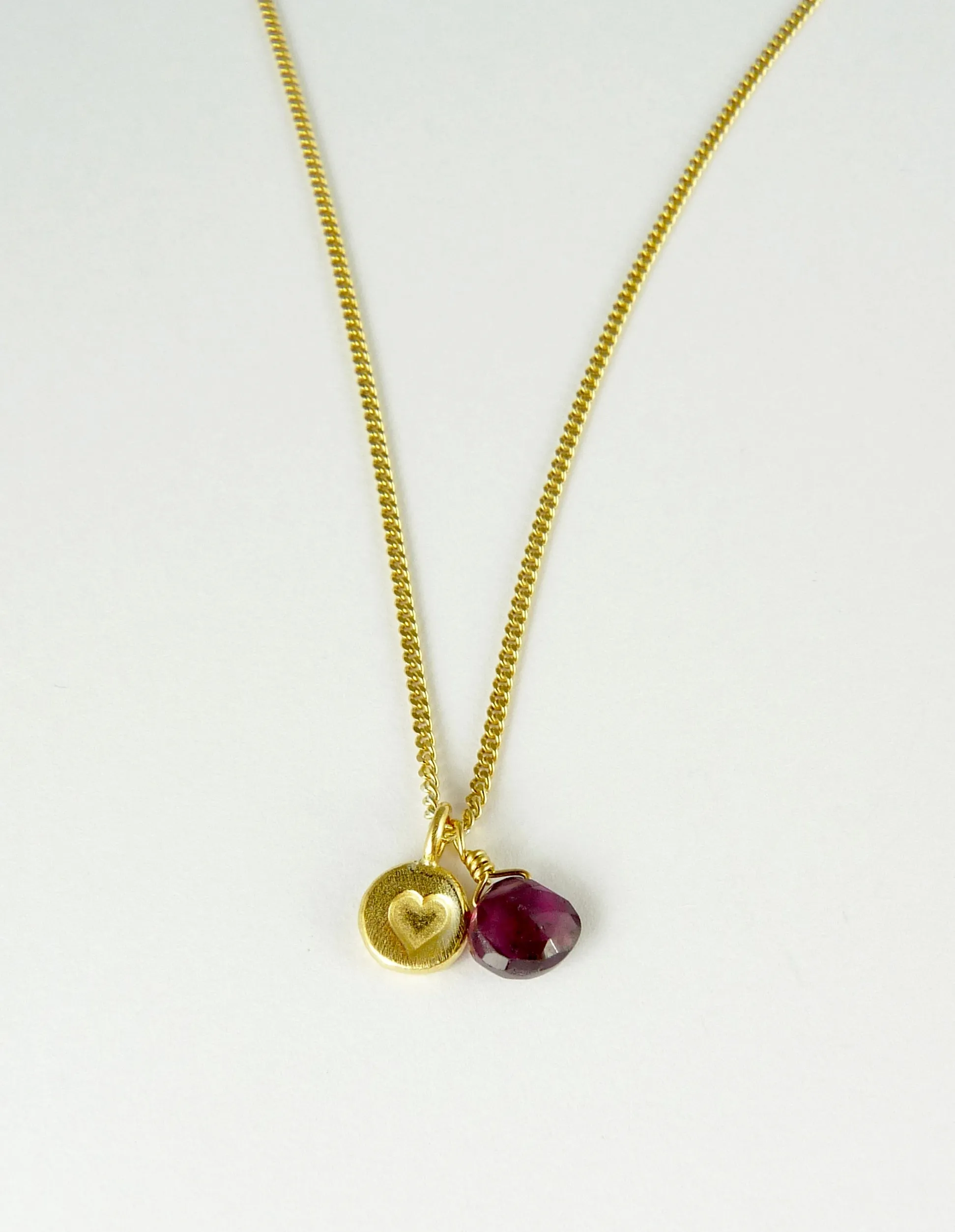 Heart Stamped Necklace with Gemstone