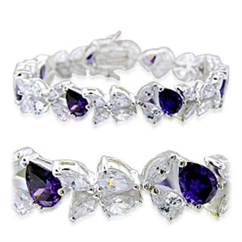 High-Polished 925 Sterling Silver Bracelet with AAA Grade CZ in Amethyst for Women Style 31924