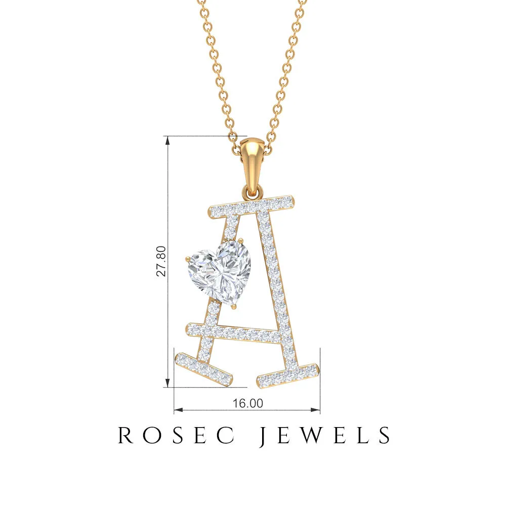 Initial A Pendant Necklace with Cubic Zirconia