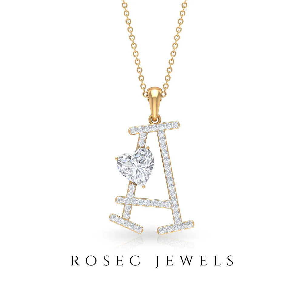 Initial A Pendant Necklace with Cubic Zirconia