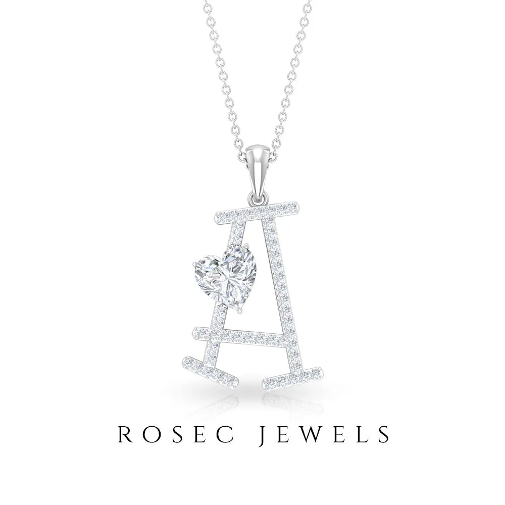 Initial A Pendant Necklace with Cubic Zirconia