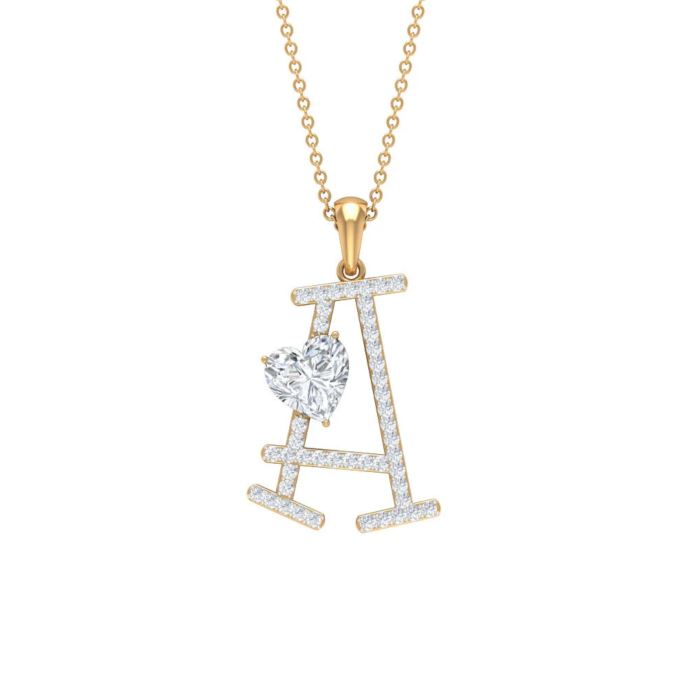 Initial A Pendant Necklace with Cubic Zirconia