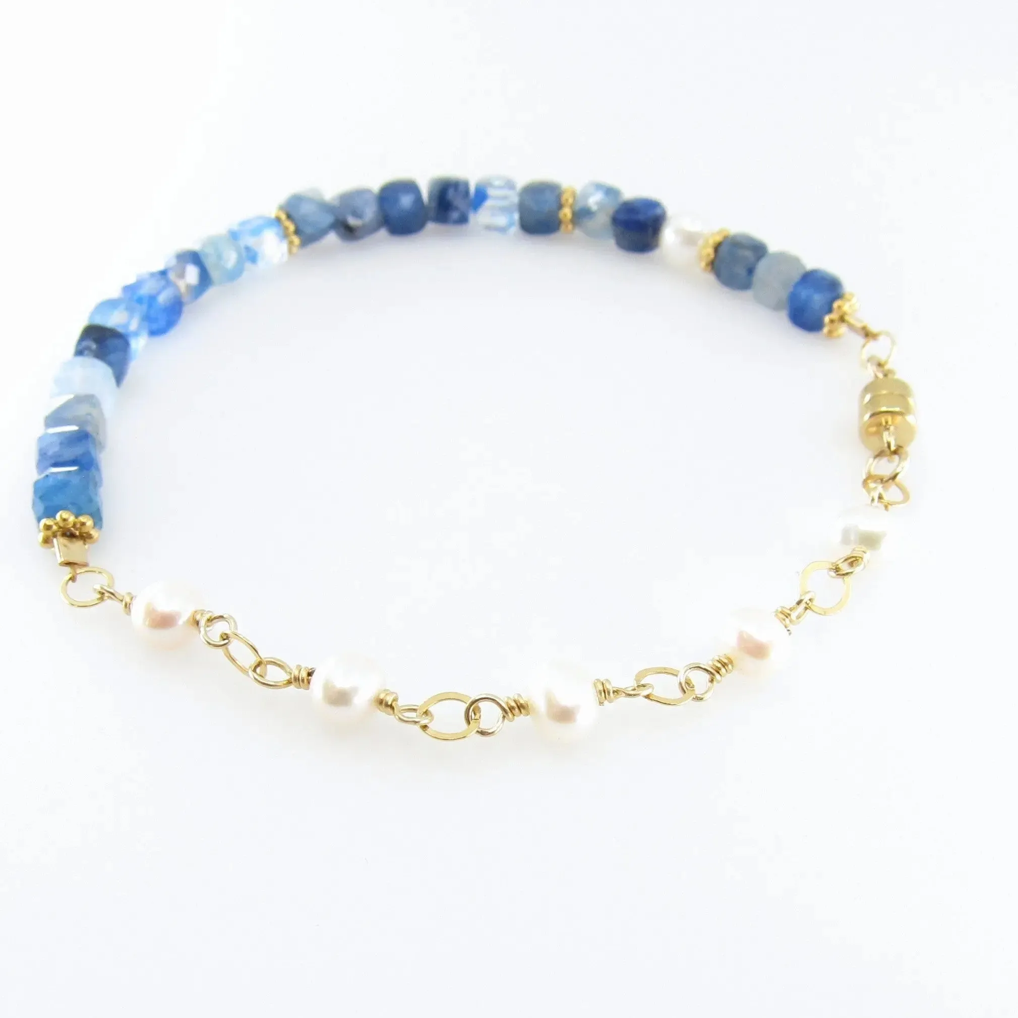 Kyanite and Freshwater Pearl Bracelet