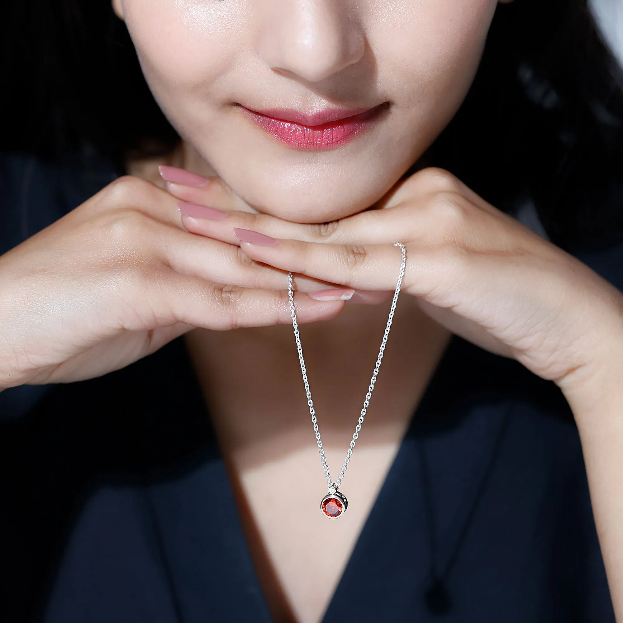 Lab Grown Orange Sapphire Pendant Necklace with Diamond