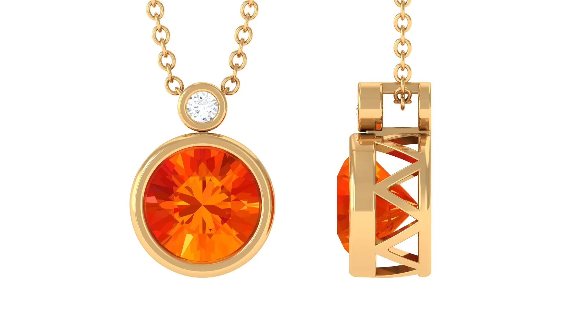Lab Grown Orange Sapphire Pendant Necklace with Diamond
