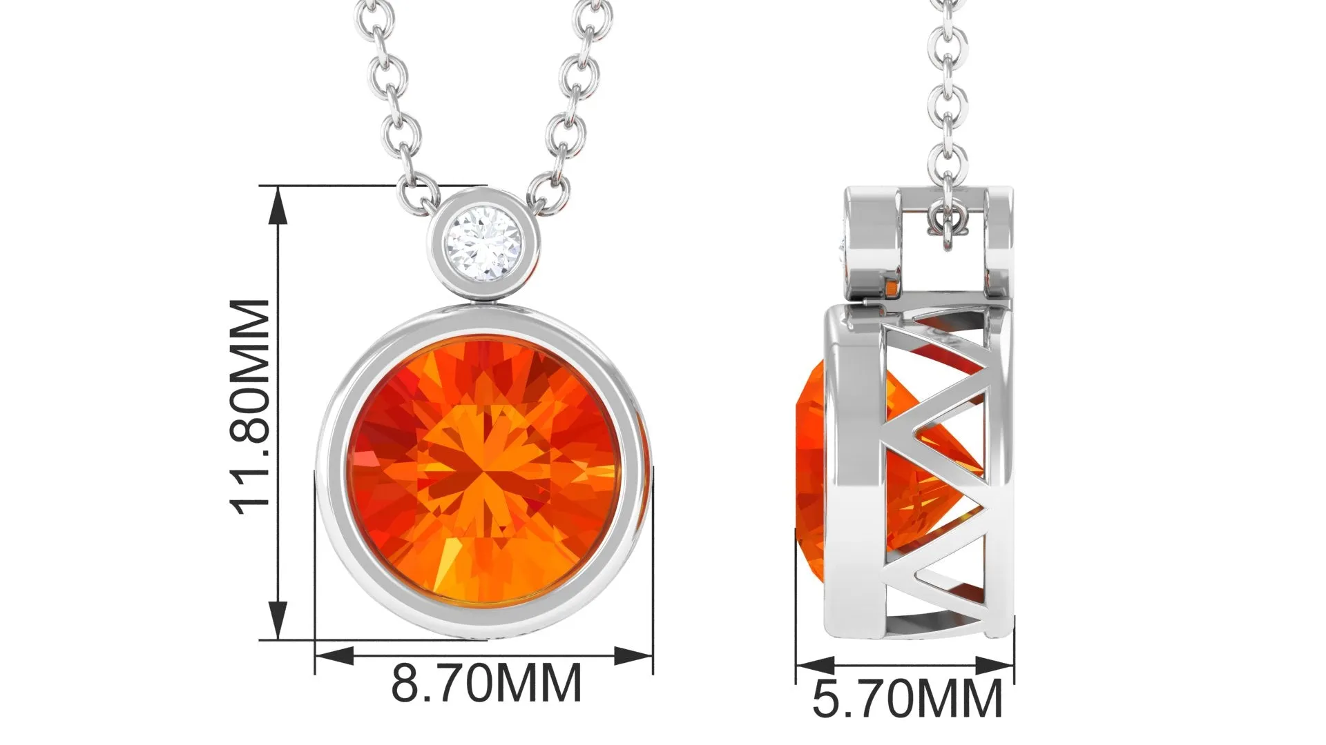 Lab Grown Orange Sapphire Pendant Necklace with Diamond