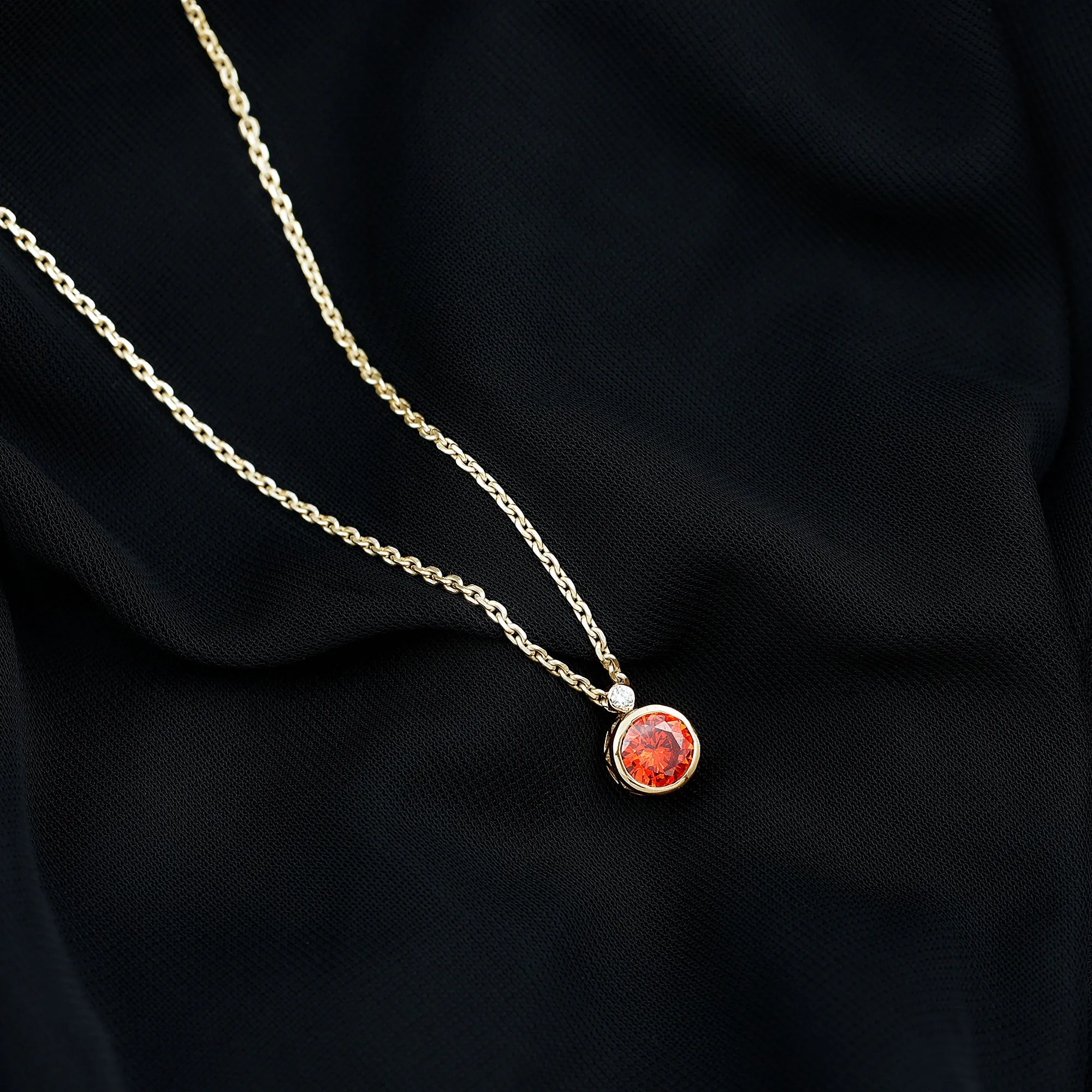 Lab Grown Orange Sapphire Pendant Necklace with Diamond