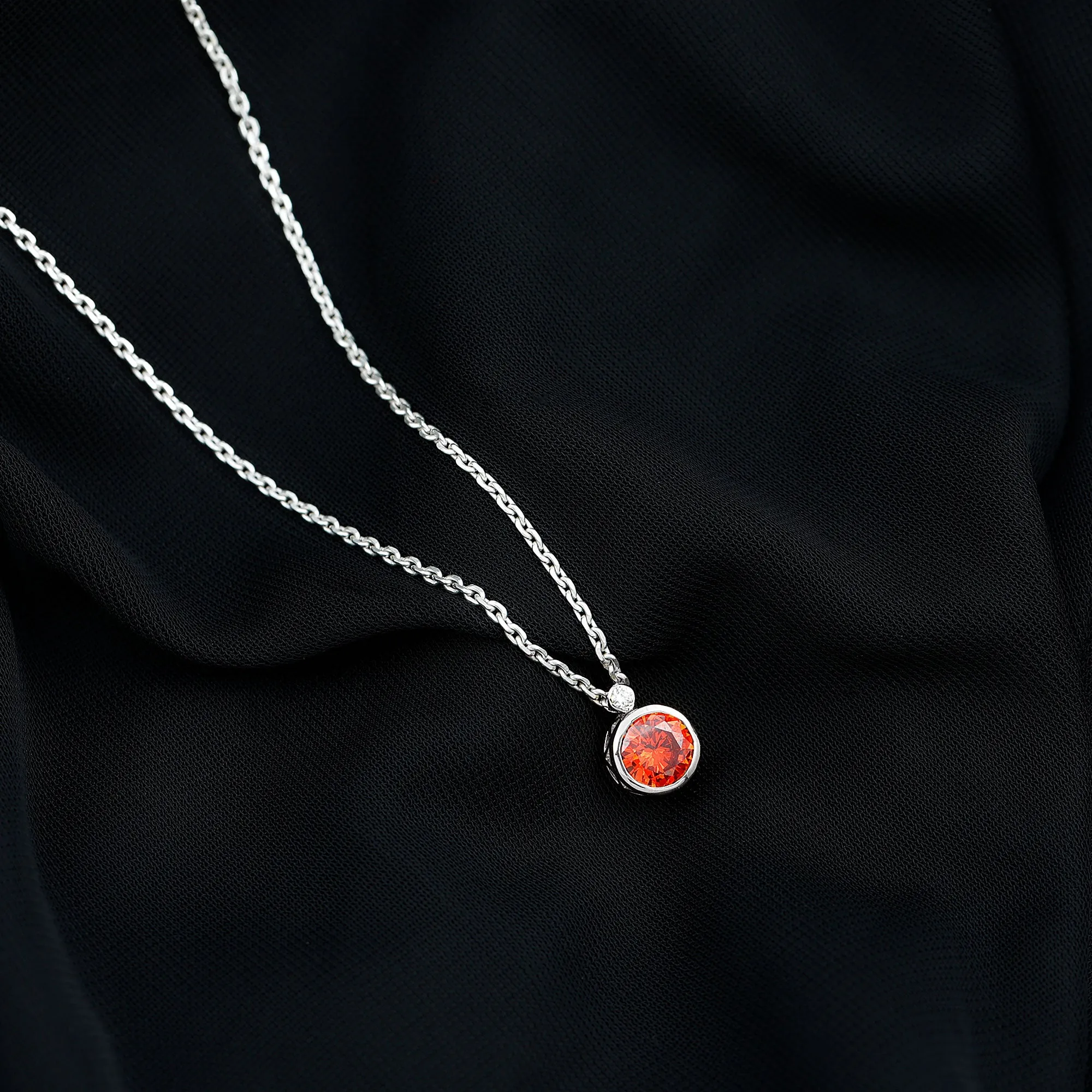 Lab Grown Orange Sapphire Pendant Necklace with Diamond