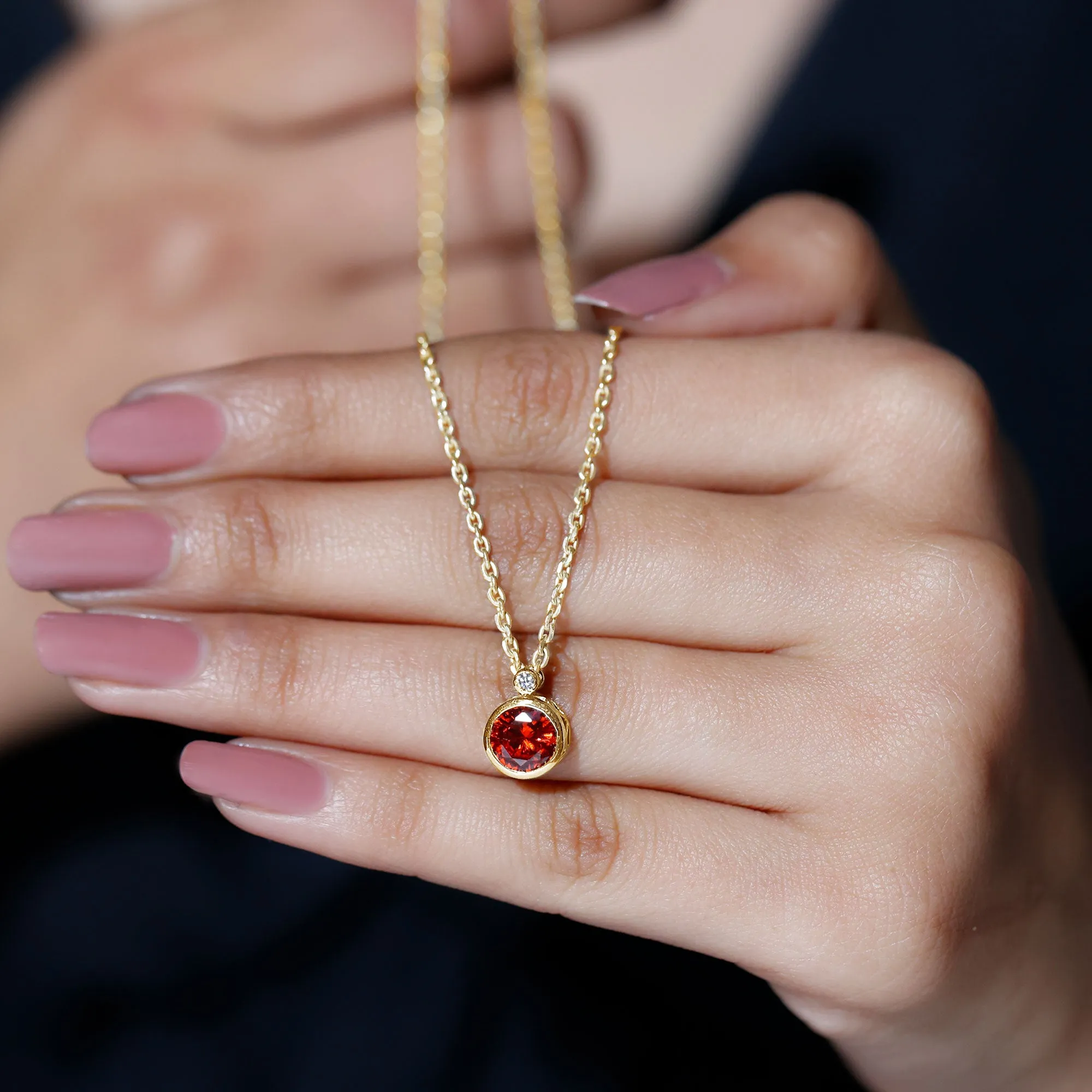 Lab Grown Orange Sapphire Pendant Necklace with Diamond