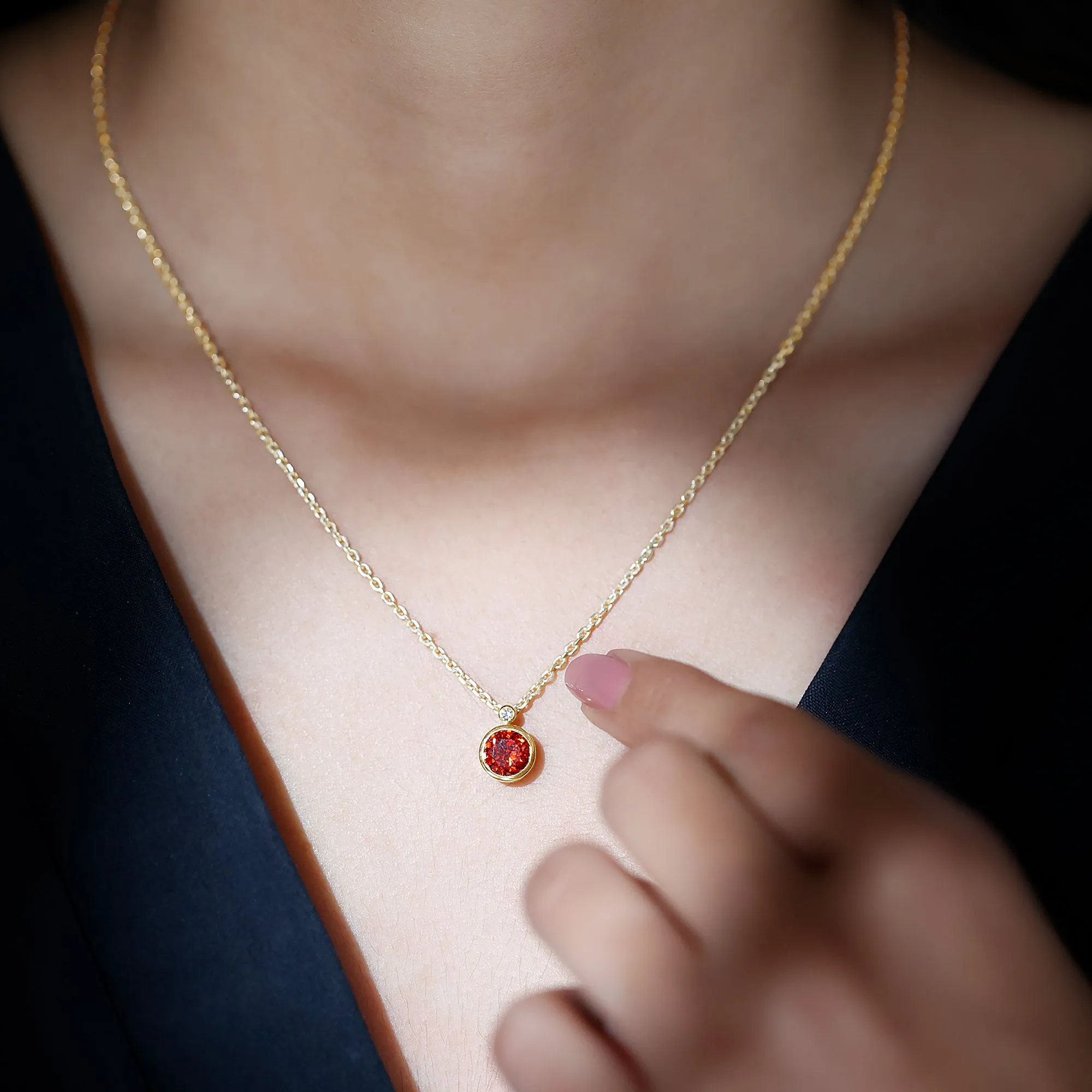 Lab Grown Orange Sapphire Pendant Necklace with Diamond