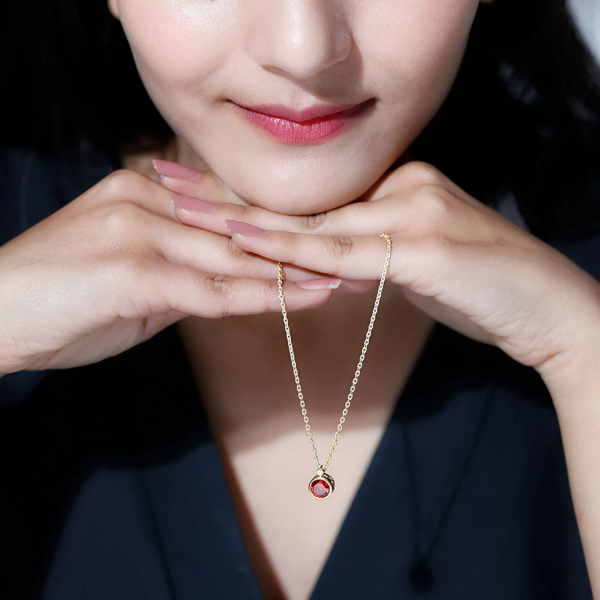 Lab Grown Orange Sapphire Pendant Necklace with Diamond
