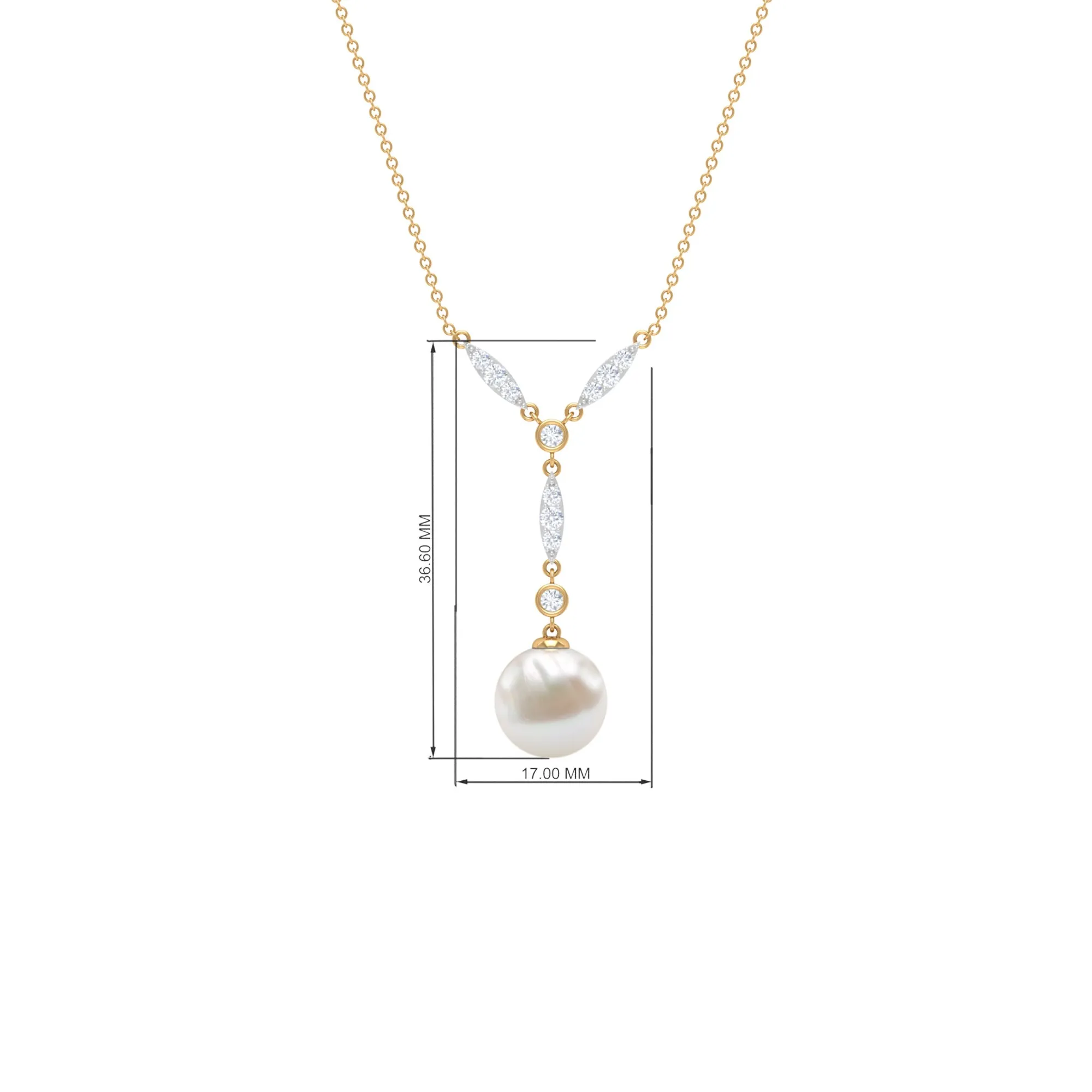 Lariat Style Diamond and Freshwater Pearl Drop Y Necklace
