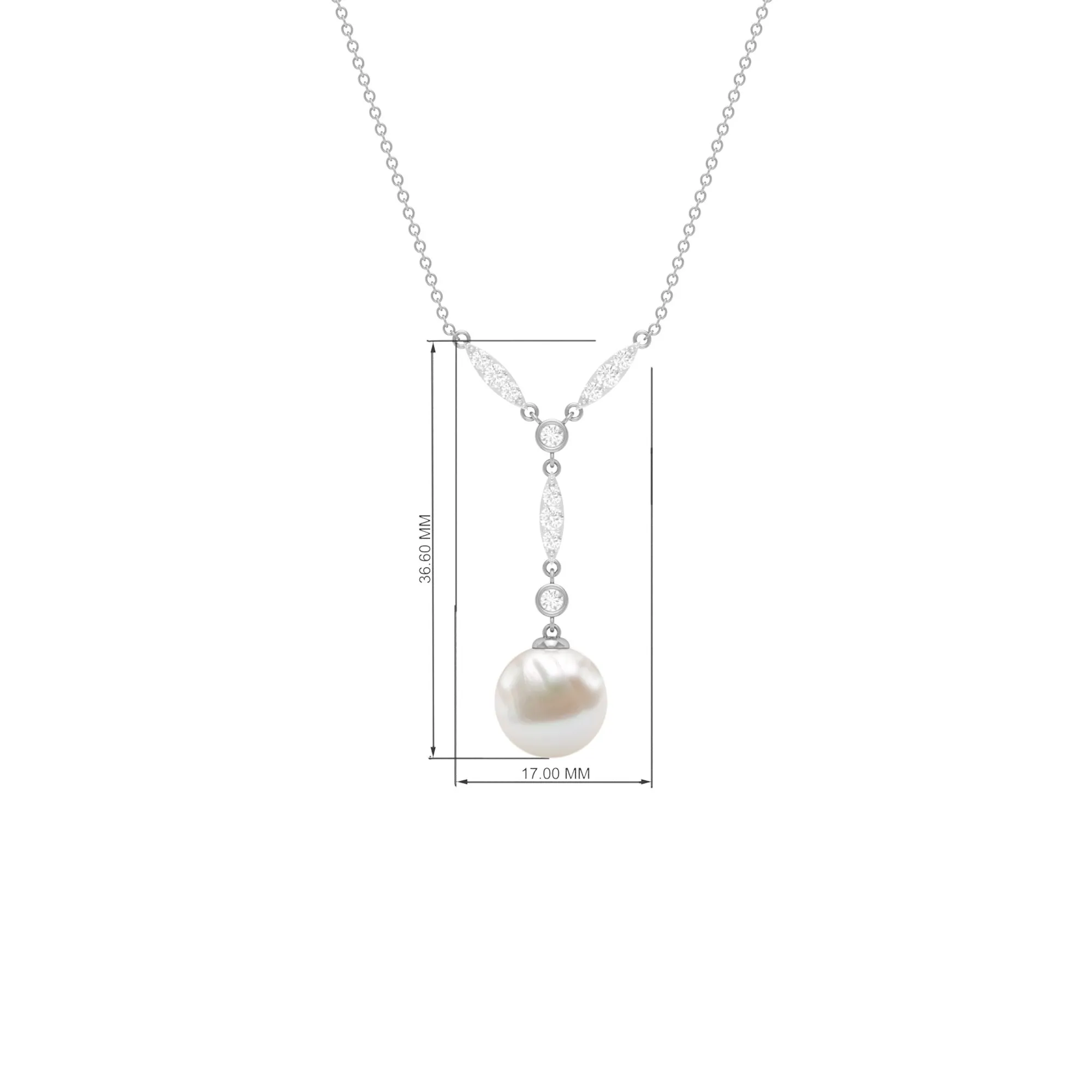 Lariat Style Diamond and Freshwater Pearl Drop Y Necklace