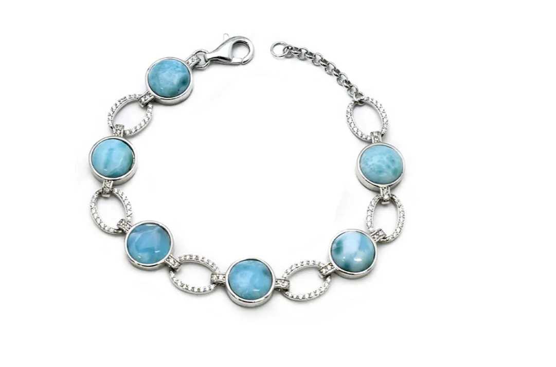 Larimar Six 10mm With White Sapphire Accents Bracelet