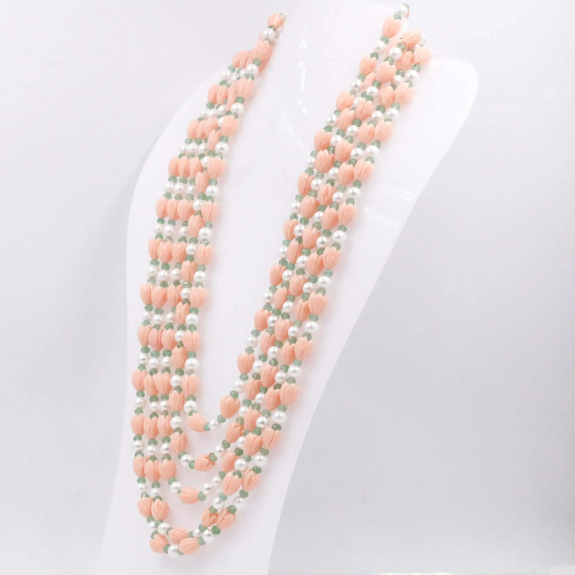 Layered Tulip w/ Shell Pearl Necklace Beaded Necklace Resin Tulip w/ Mother Of Pearl & Quartz Gemstone Necklace SKU 6143292