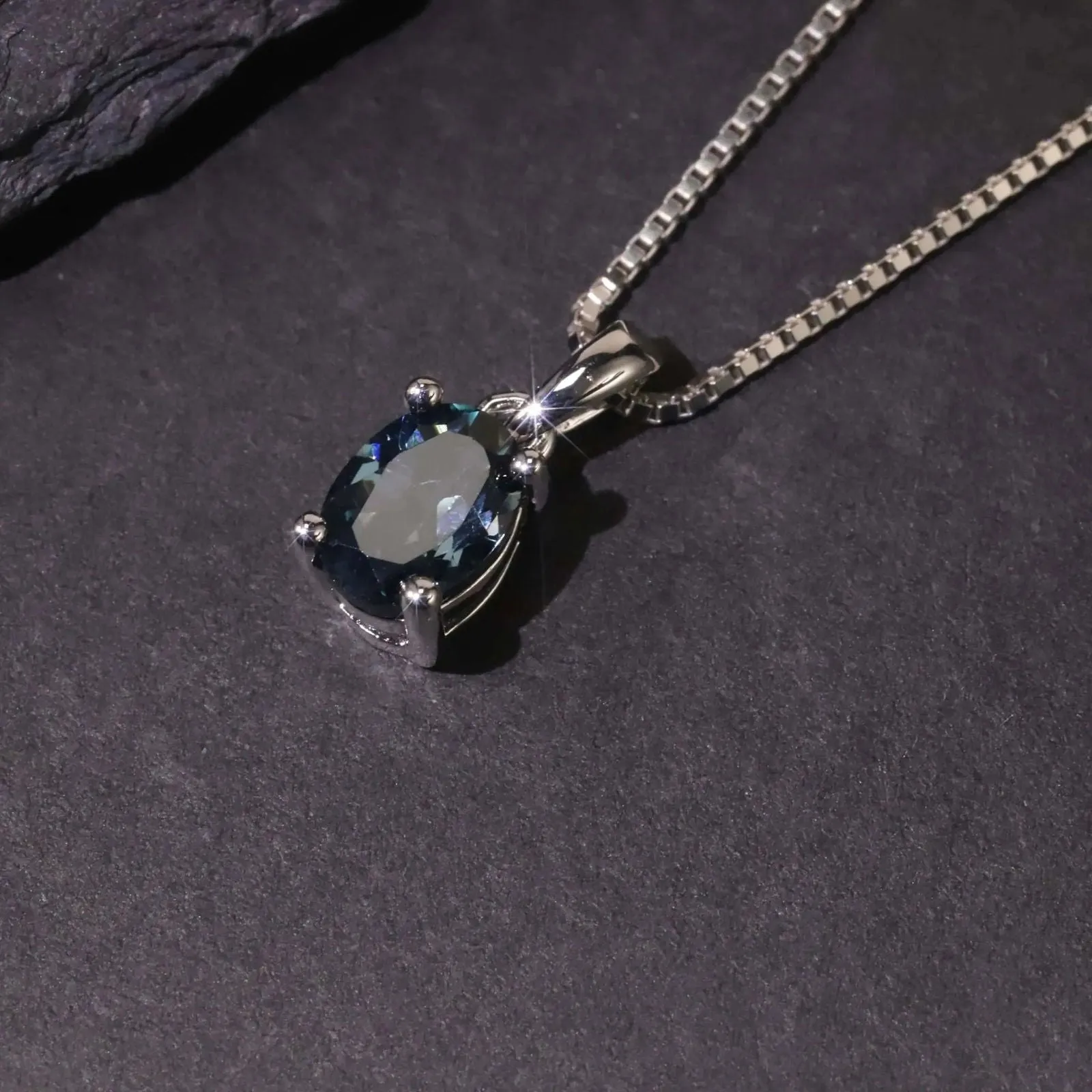London Blue Topaz Oval Shape Pendant Necklace in 925 Sterling Silver - Irosk Australia ®