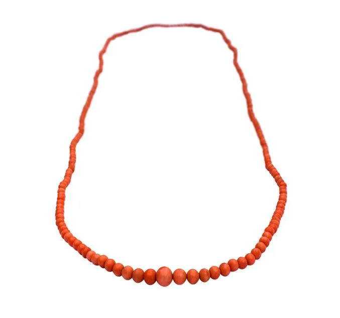 Long Victorian Coral Bead Necklace