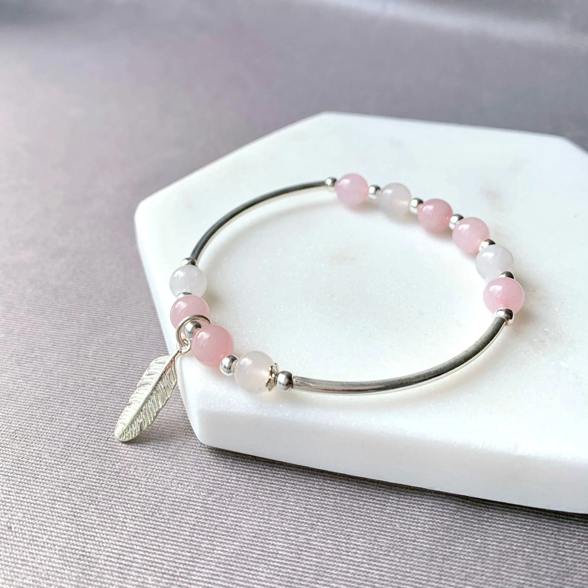 Love Relationship Rose Quartz Feather Bracelet