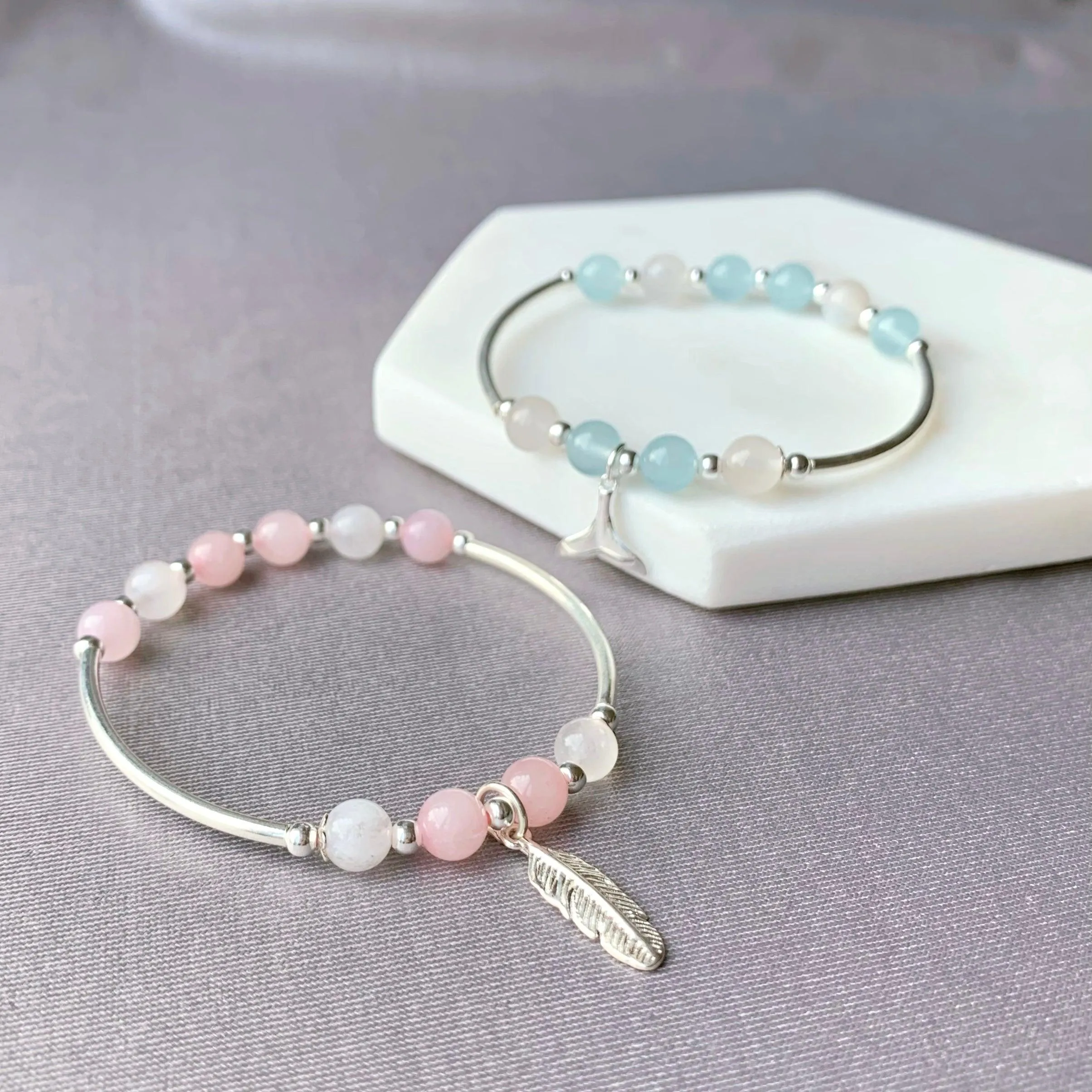 Love Relationship Rose Quartz Feather Bracelet