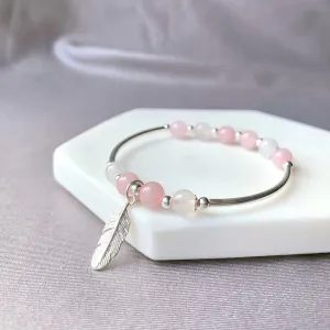 Love Relationship Rose Quartz Feather Bracelet
