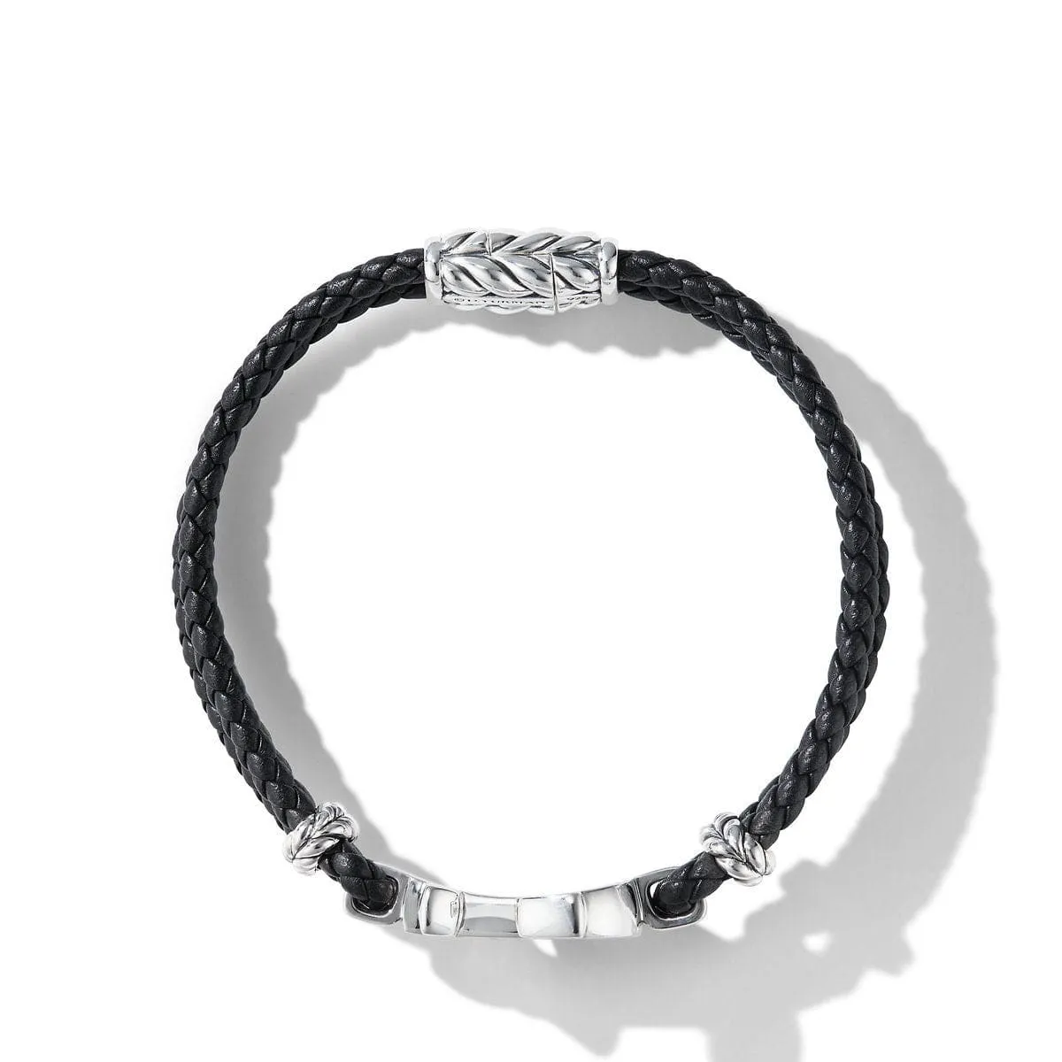 Maritime® Anchor Station Black Leather Bracelet with Black Onyx