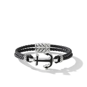 Maritime® Anchor Station Black Leather Bracelet with Black Onyx