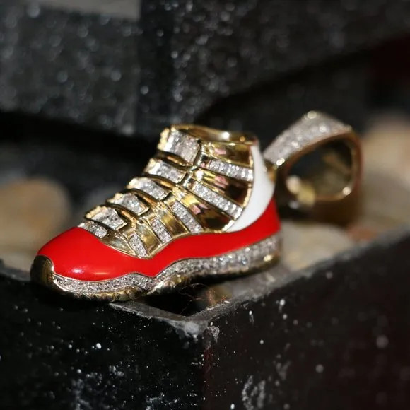 Men's 10k Yellow Gold Jumpman Jordan 23 black Shoe 2.0 inch Real Diamond Pendant 1.2ct