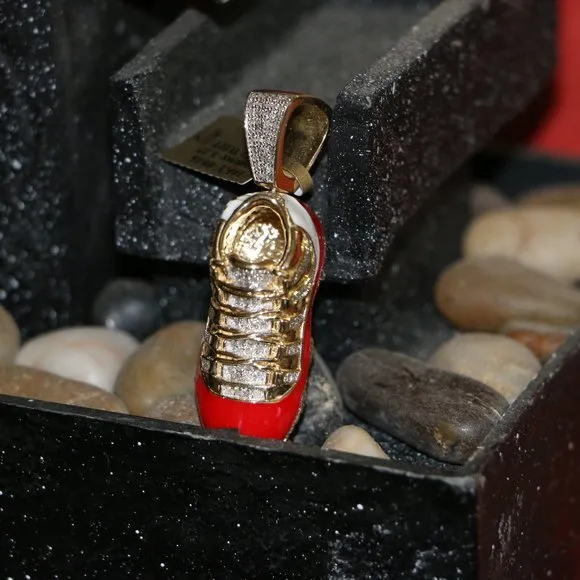 Men's 10k Yellow Gold Jumpman Jordan 23 black Shoe 2.0 inch Real Diamond Pendant 1.2ct