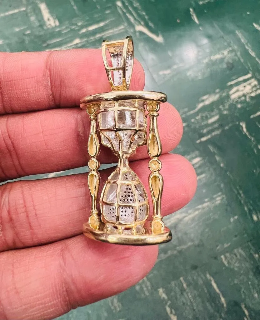 Men's 10K Yellow Gold Real Diamond Skull Timer Pendant Charm .59 CT 45mm | Life Minutes Pendant, Diamond Hourglass Pendant For Men Women