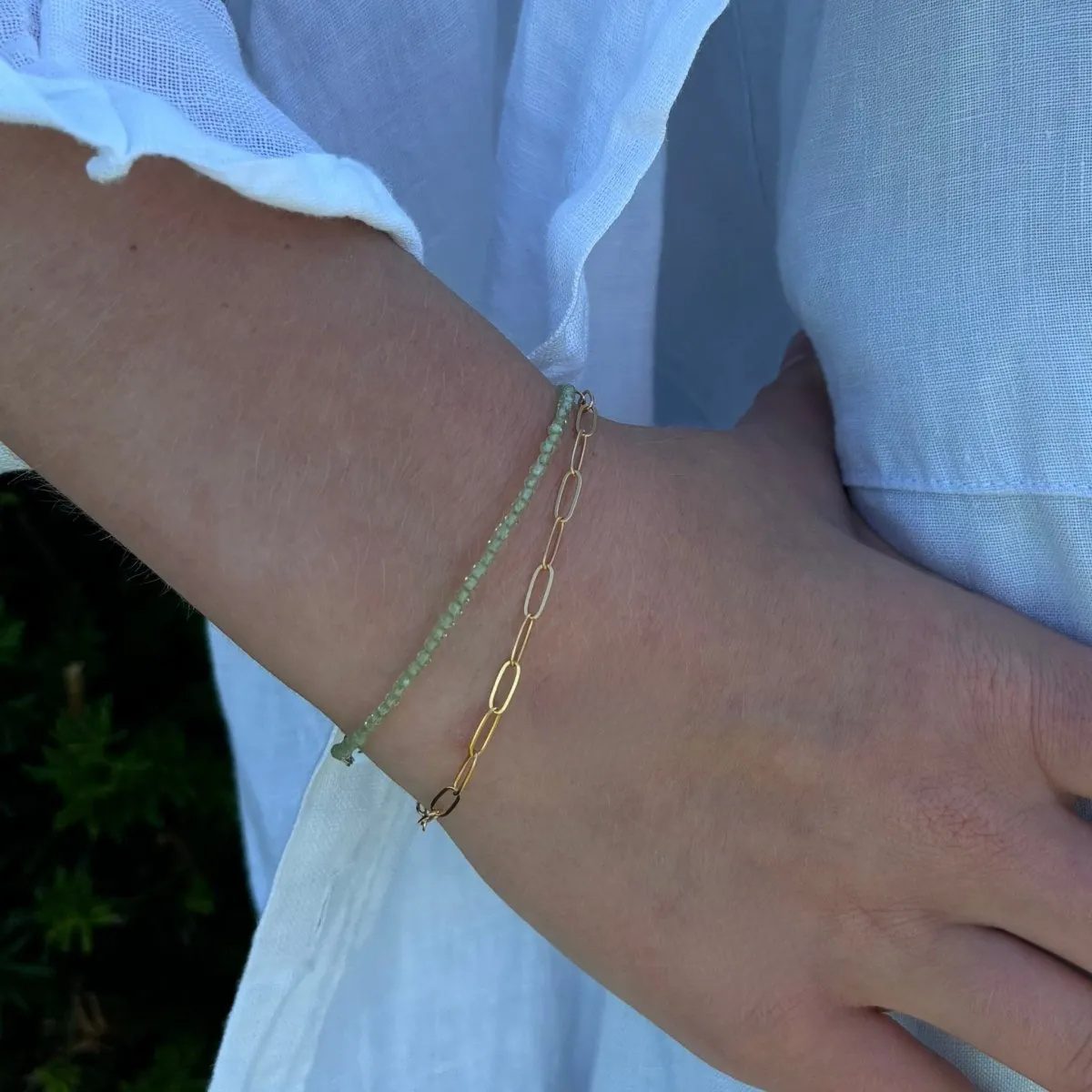 Mini Peridot Gemstone Bracelet, Tiny Faceted Gemstone Bracelet