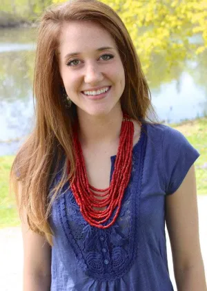 Modern Faux Coral Tibetan 10 Strand Necklace