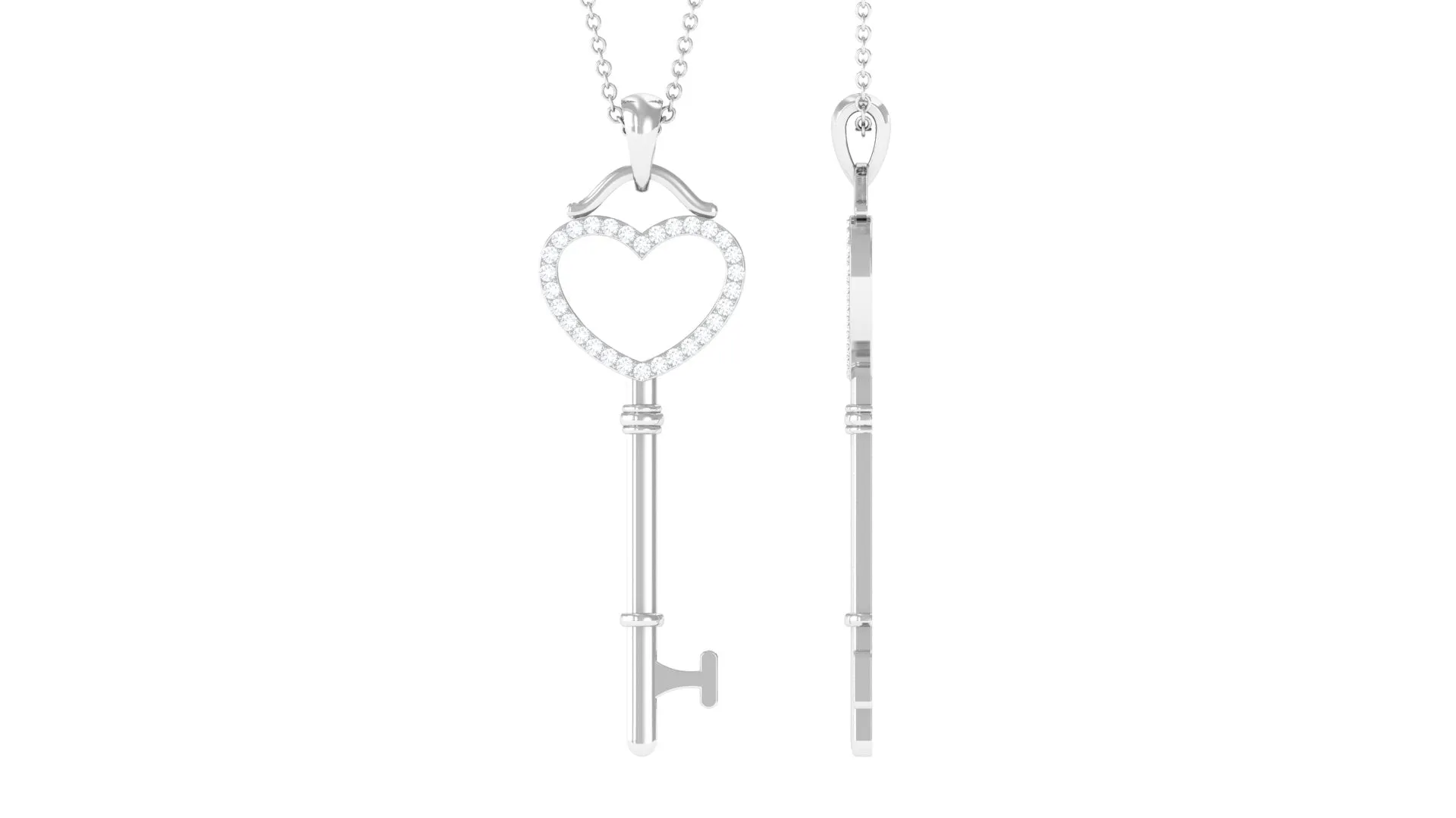 Moissanite Heart Key Pendant Necklace