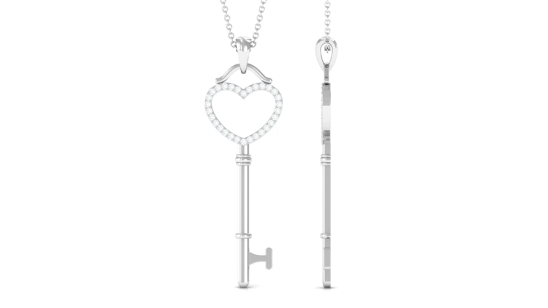 Moissanite Heart Key Pendant Necklace