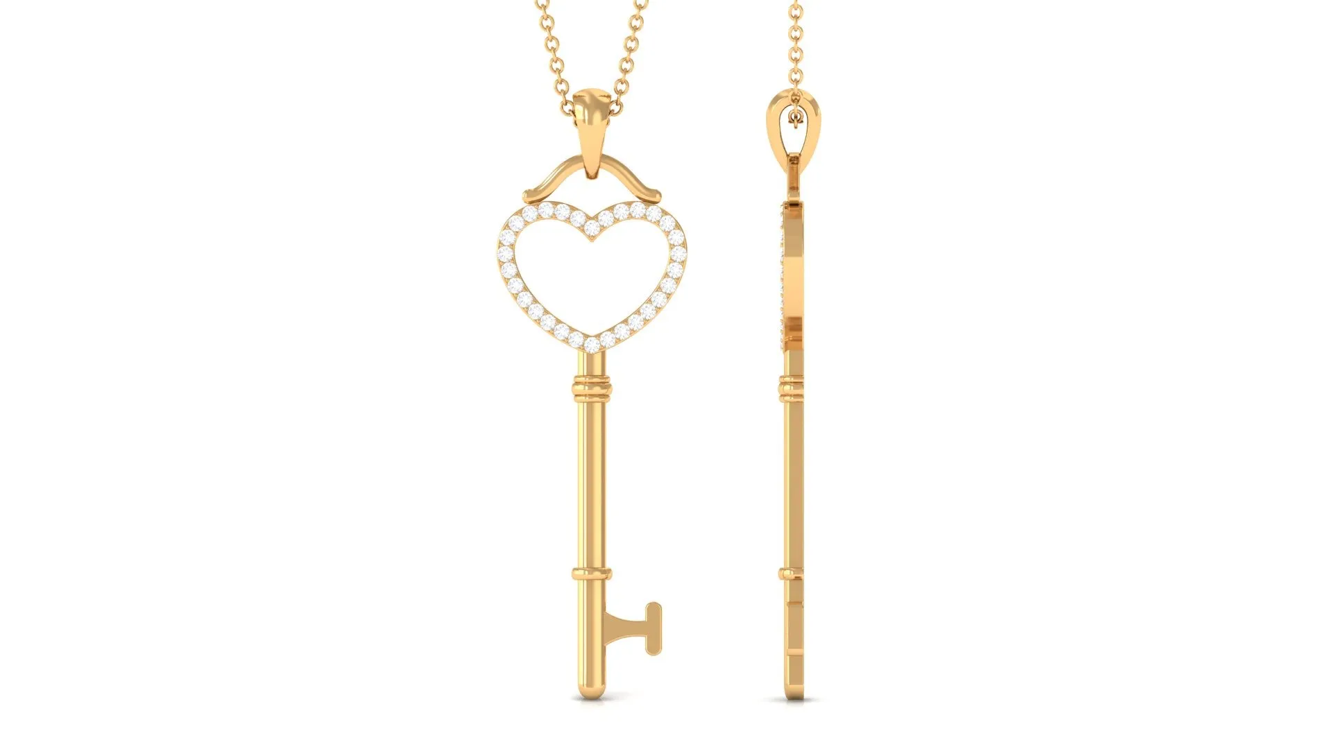 Moissanite Heart Key Pendant Necklace