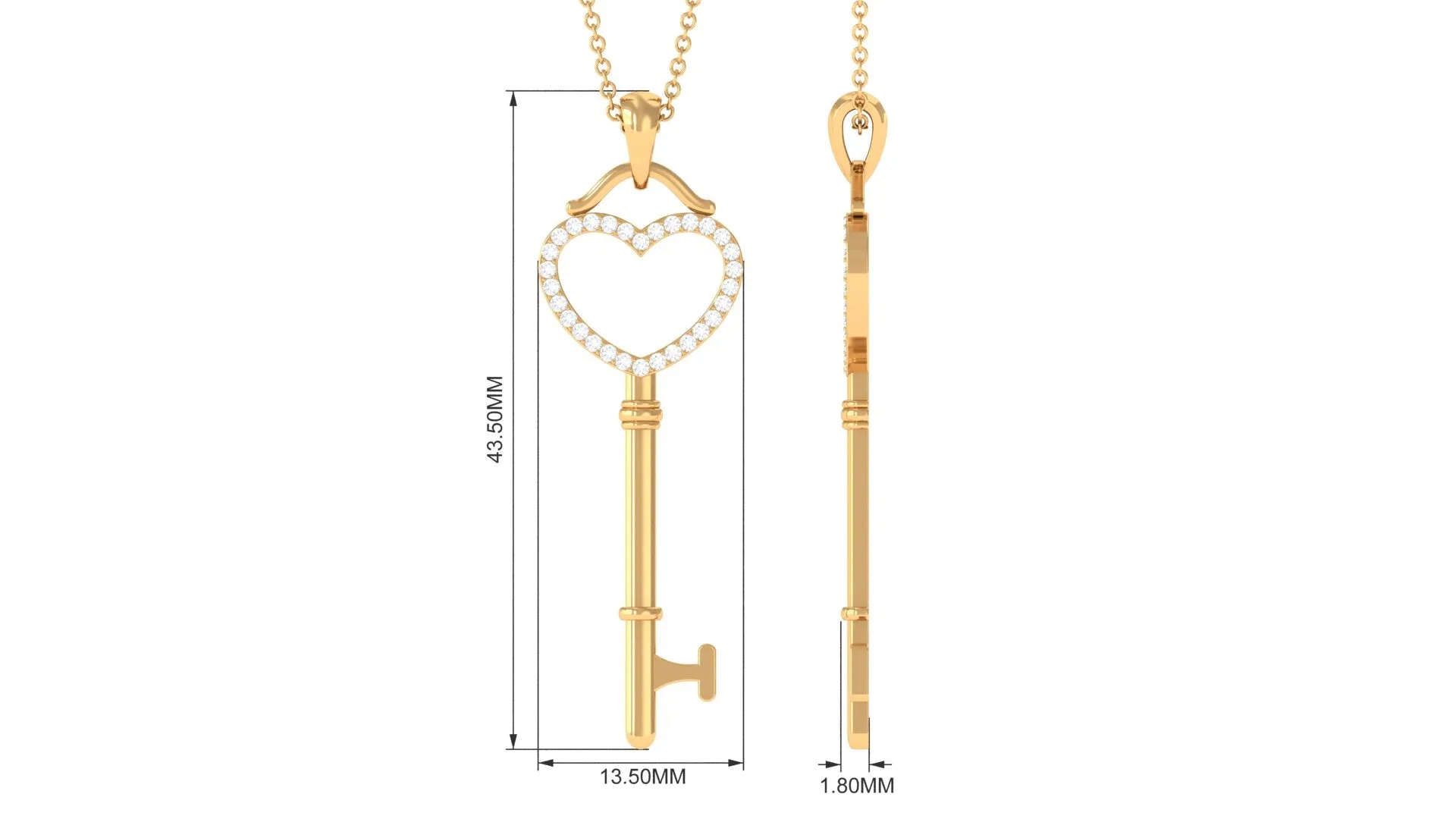 Moissanite Heart Key Pendant Necklace