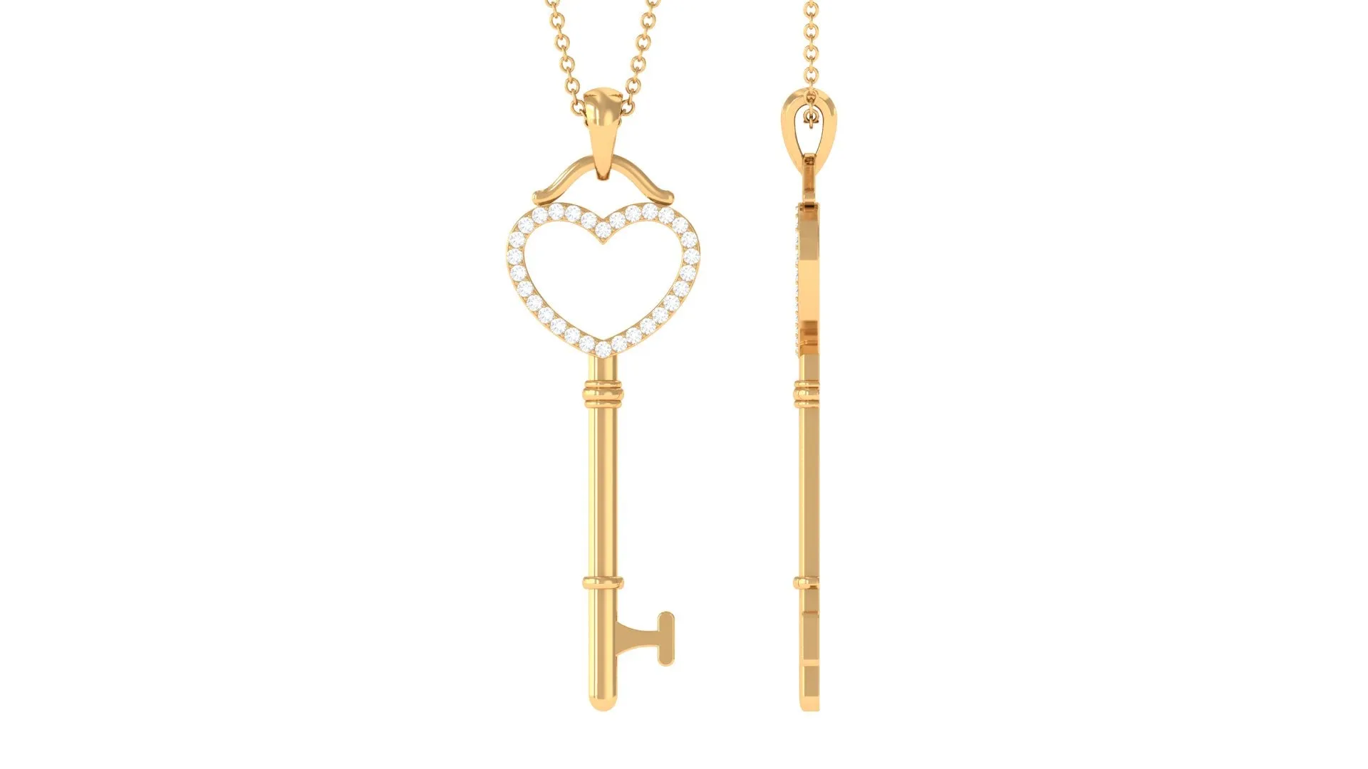 Moissanite Heart Key Pendant Necklace