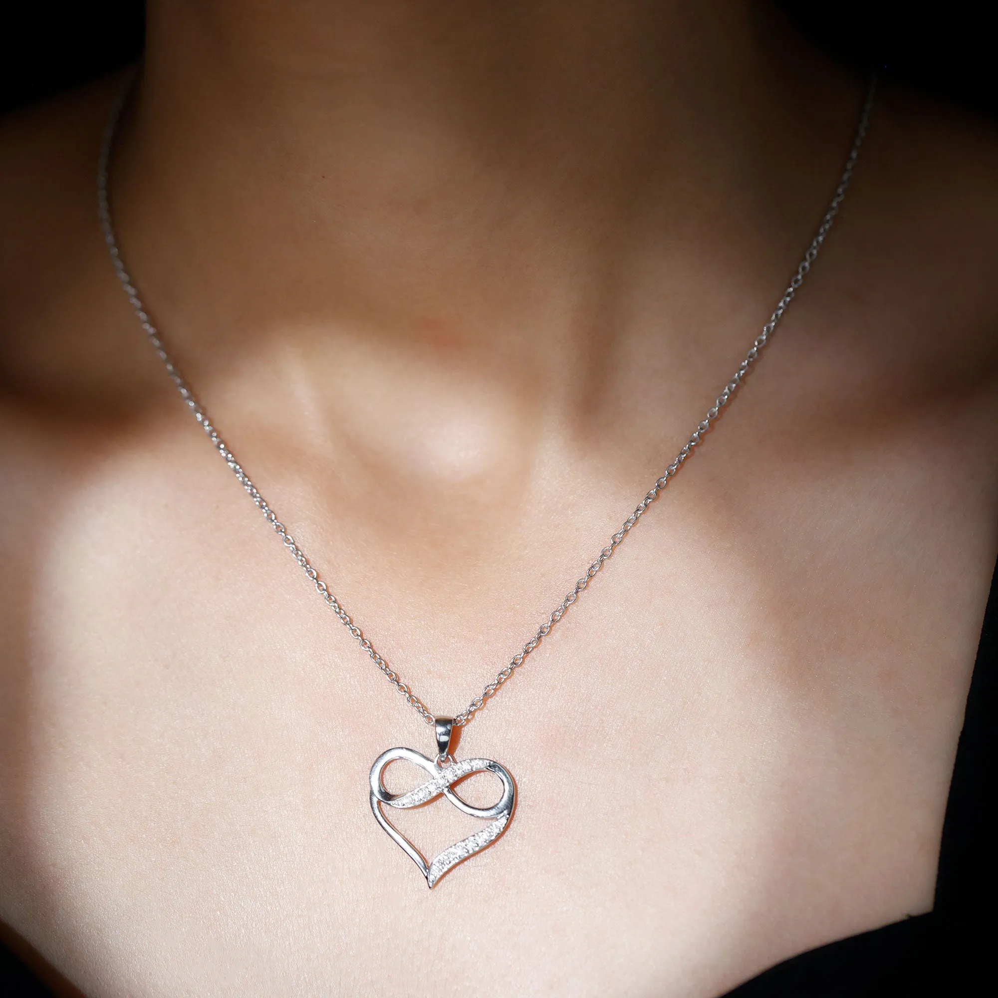 Moissanite Infinity Heart Pendant Necklace in Silver