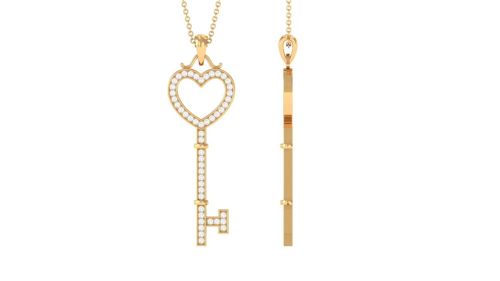 Moissanite Key Open Heart Pendant Necklace