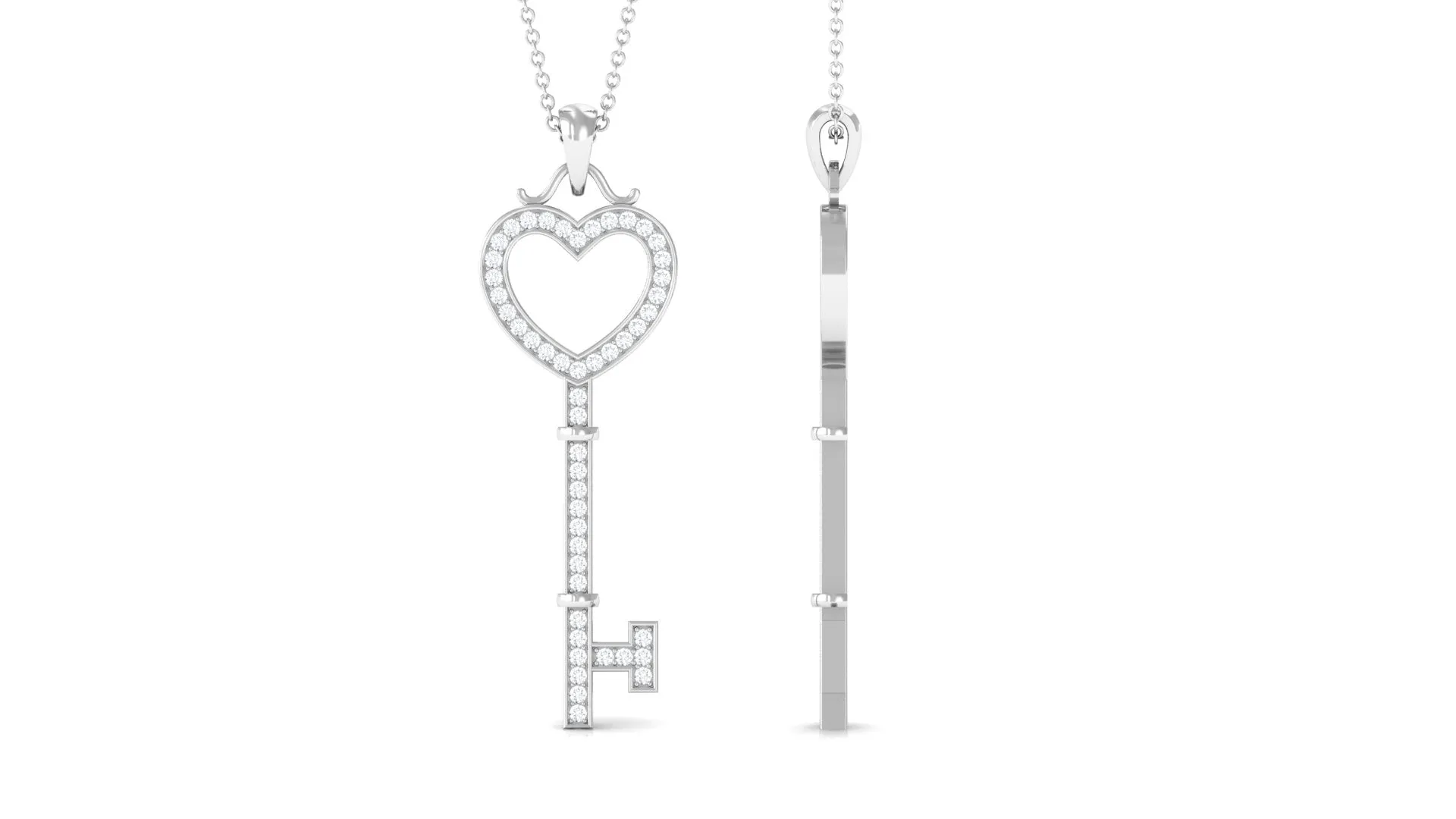 Moissanite Key Open Heart Pendant Necklace