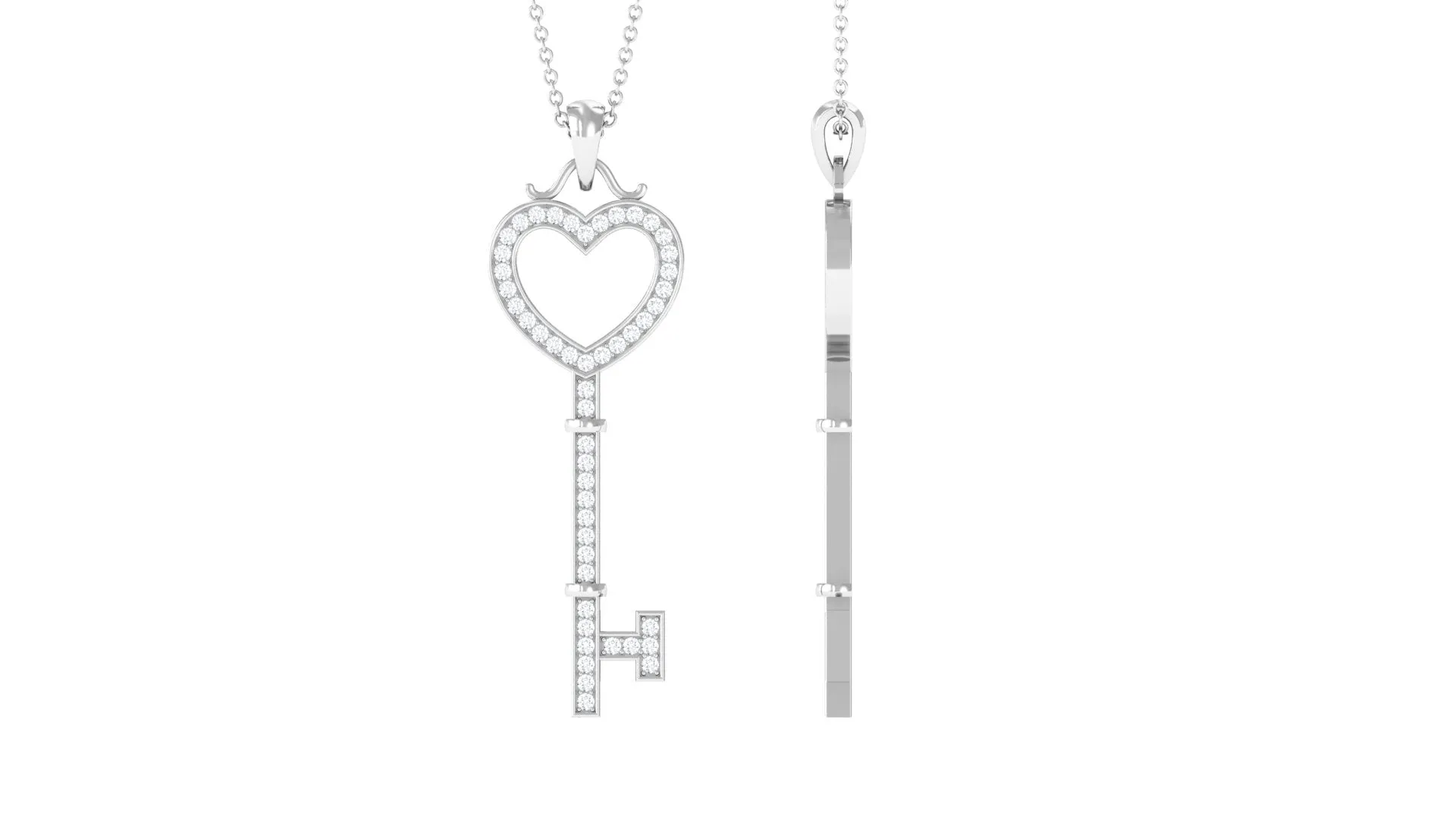 Moissanite Key Open Heart Pendant Necklace