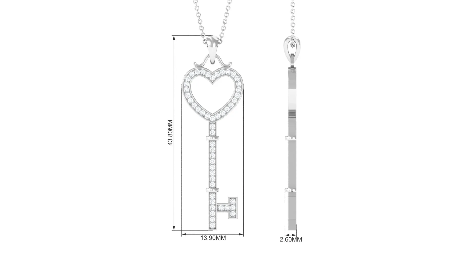 Moissanite Key Open Heart Pendant Necklace