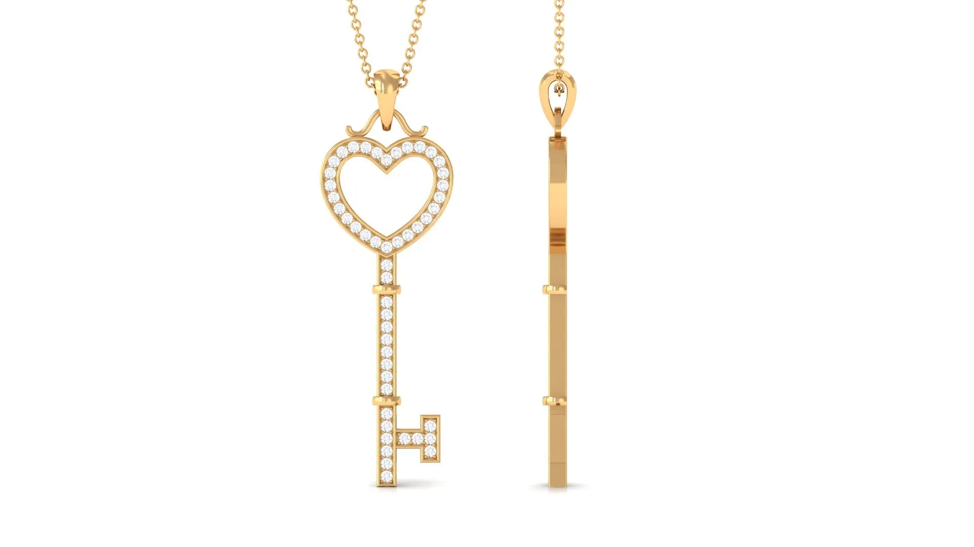 Moissanite Key Open Heart Pendant Necklace