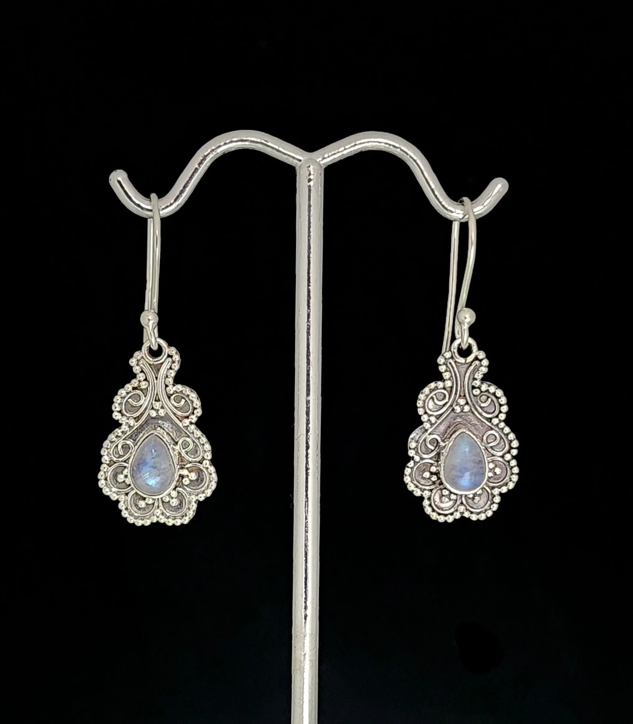 Moonstone Earrings with Scroll Detail