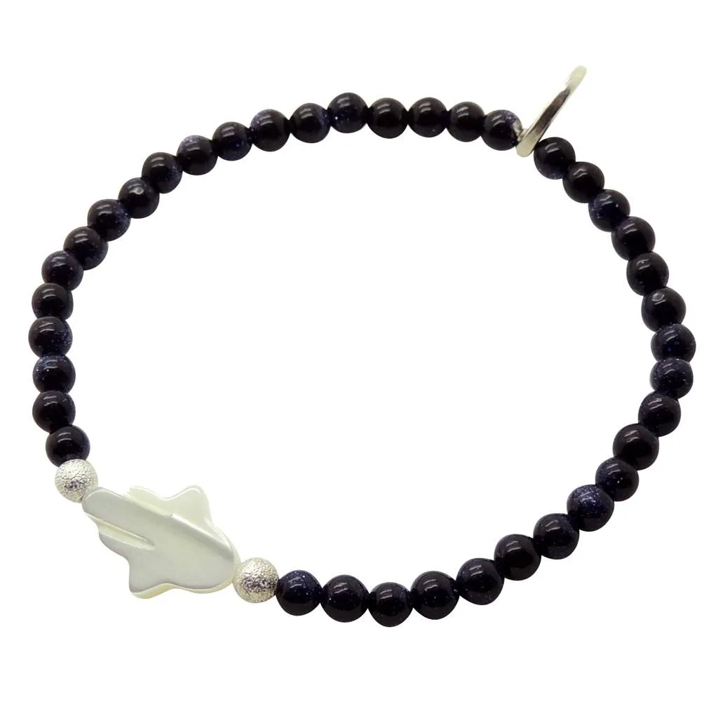 Mother of Pearl Hamsa Hand Amulet Gemstone Bracelet