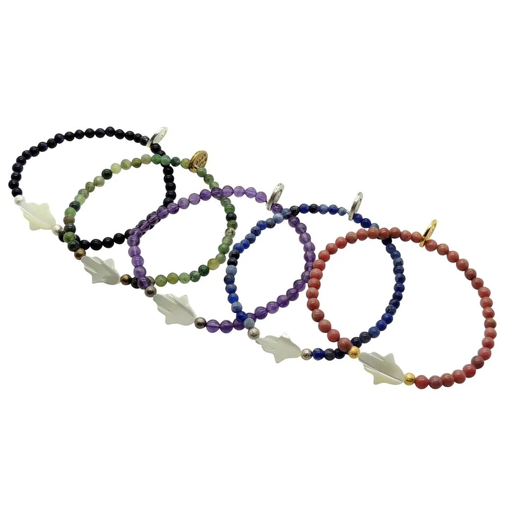 Mother of Pearl Hamsa Hand Amulet Gemstone Bracelet