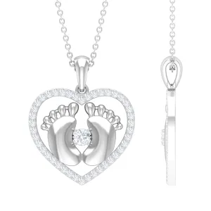 Mothers Day Gift Moissanite Heart Pendant with Baby Feet