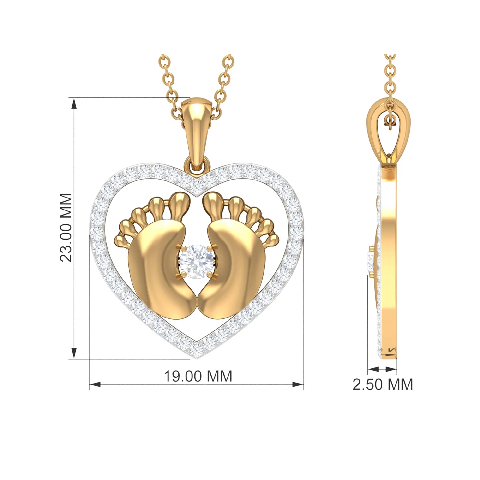 Mothers Day Gift Moissanite Heart Pendant with Baby Feet