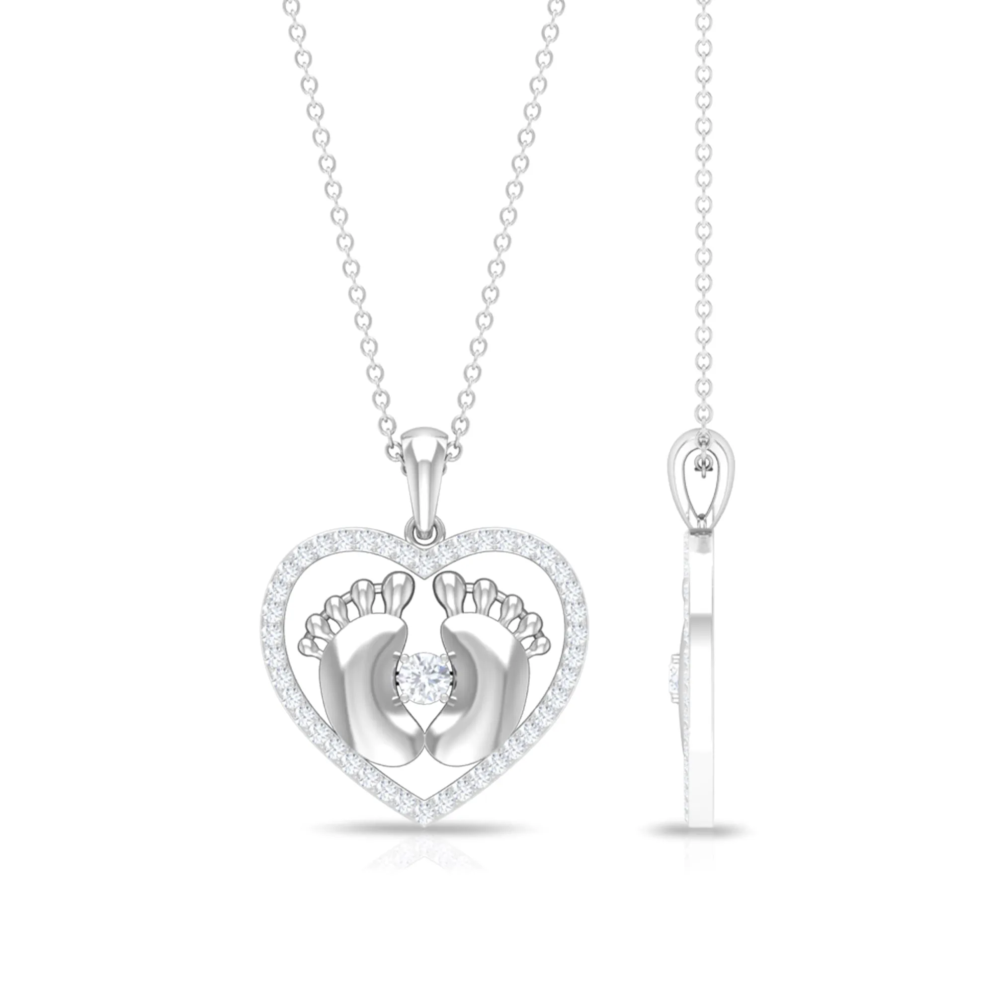Mothers Day Gift Moissanite Heart Pendant with Baby Feet
